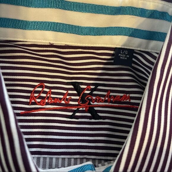 Robert Graham X Large Purple and White Striped LS Shirt100% Cotton - Picture 2 of 8